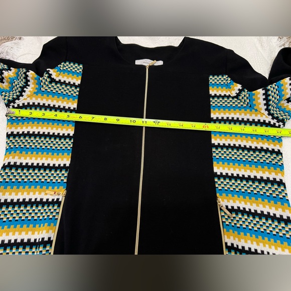 Exclusively MISOOK Full Zip Black Knit Blouse Long Sleeve Geometric Stripe XL - Picture 9 of 10
